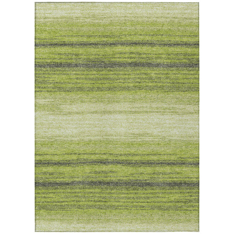 3' X 5' Lime Green Ivory And Black Abstract Washable Indoor Outdoor Area Rug
