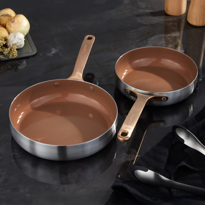 BergHOFF Belly Tri-Ply 2pc 18/10 Stainless Steel Nonstick Ceramic Fry Pan Set, Smokey Black