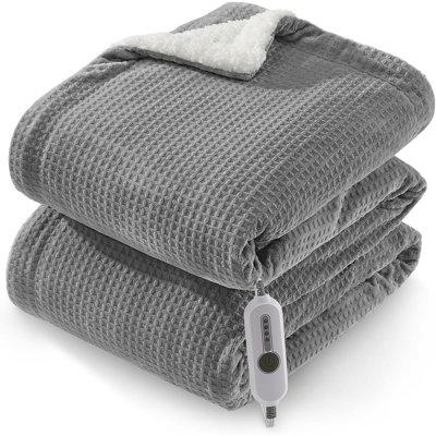 Heated Electric Throw Blanket, Waffle Flannel with 4 Heat Levels & Auto Shut-Off, Machine Washable