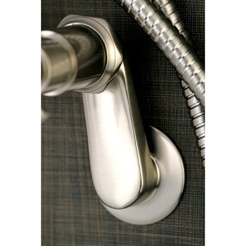 Kingston Brass Concord Three-Handle 2-Hole Tub Wall Mount Clawfoot Tub Faucet with Hand Shower, Brushed Nickel
