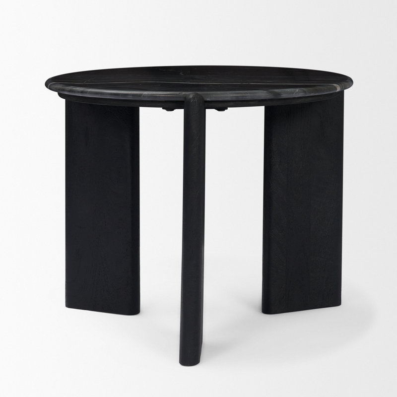 Genuine Marble 3 Legs End Table, Black