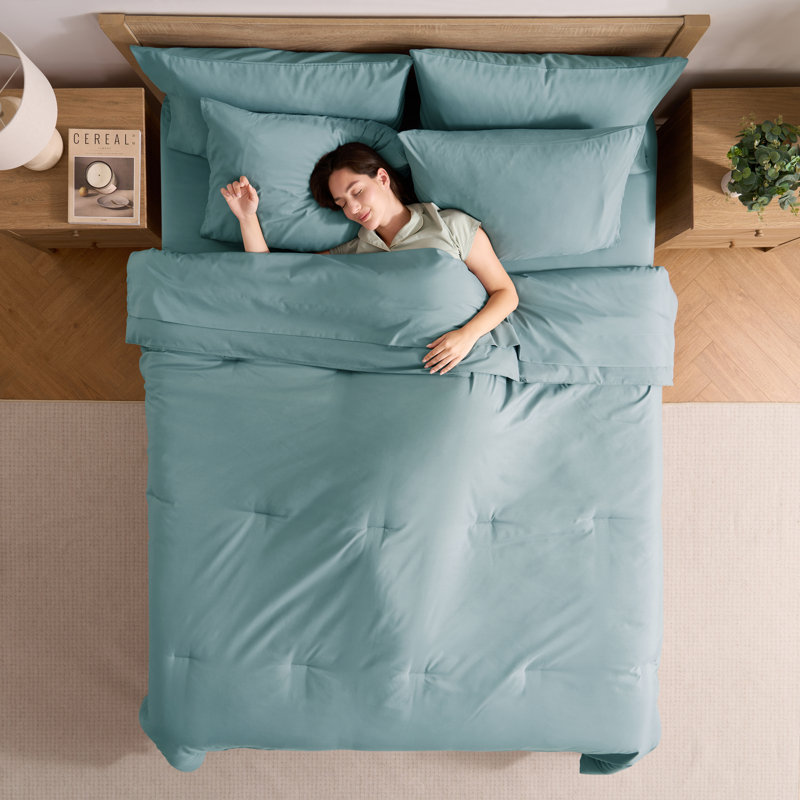 Soft Microfiber 7 Piece Comforter Set with Sheets, Full / Double Comforter + 6 Additional Pieces, Mineral Blue