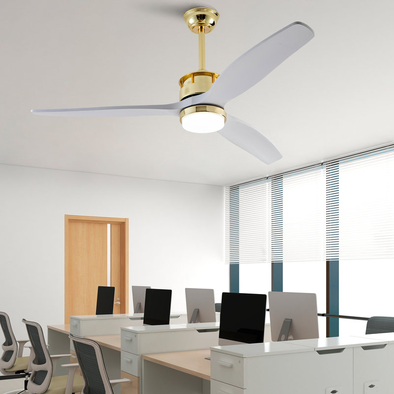 Ventilateurs de plafond avec lumières et télécommande, 3 pales en bois massif, 6 vitesses, moteur à courant continu silencieux, DEL à intensité variable, ventilateur de plafond moderne doré pour chambre à coucher intérieure, salon, patio