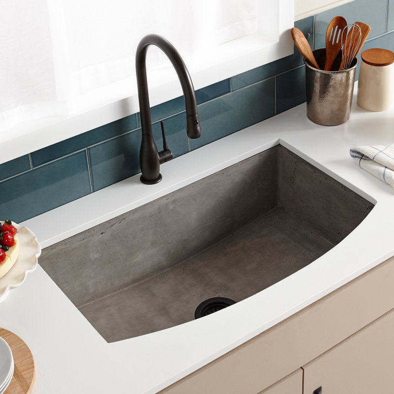 NativeStone® Concrete 33" L x 20.5" W Farmhouse Kitchen Sink with Curved Apron, Ash