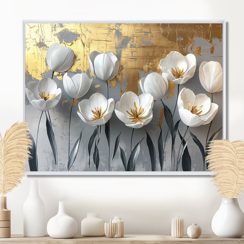 Millikan - Floral Large Wall Art, Cadre flottant, H 24 po x l 32 po, Blanc