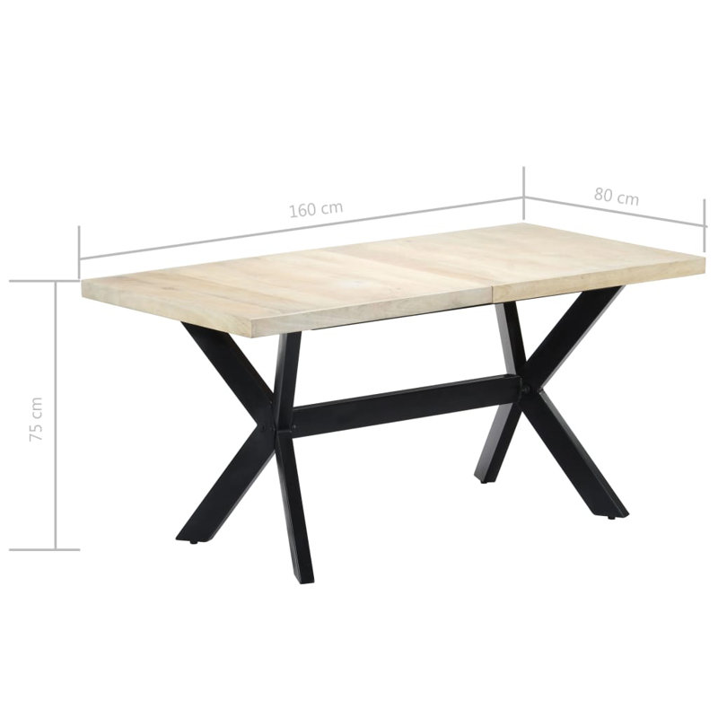 Dining Table Kitchen Table Dining Room Dinner Table Solid Mango Wood, 29.5" H x 62.99" L x 31.5" W, White