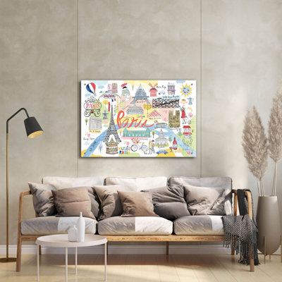 Art mural en verre épique «Paris Map Light» par Farida Zaman, 36 po x 24 po