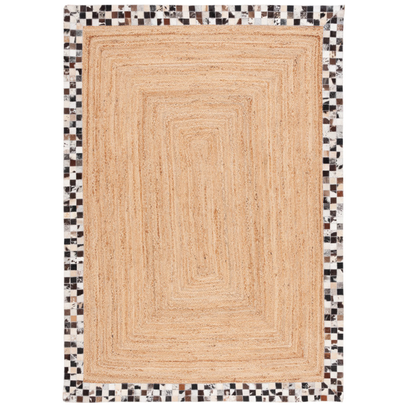 Daile Hand Loomed Leather/Jute Checkered Rug in Gray/Natural, Rectangle 8' x 10'