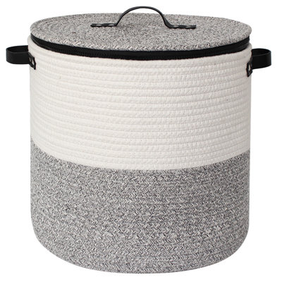14" Cotton Rope Laundry Hamper With Lid – 58l Round Woven Storage Basket With Handles For Clothes, Blankets & Toys, Modern Dustproof Organizer Bin