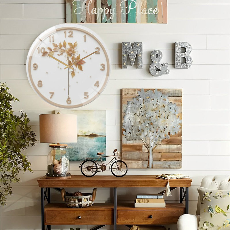 Horloge murale avec des feuilles d'automne et des baies - Horloge murale 12 po
