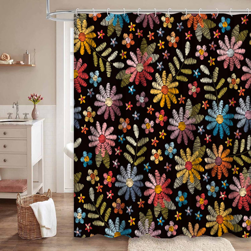 Rideau de douche imperméable à motif floral avec 12 crochets Wild Summer, L 72 po x l 84 po