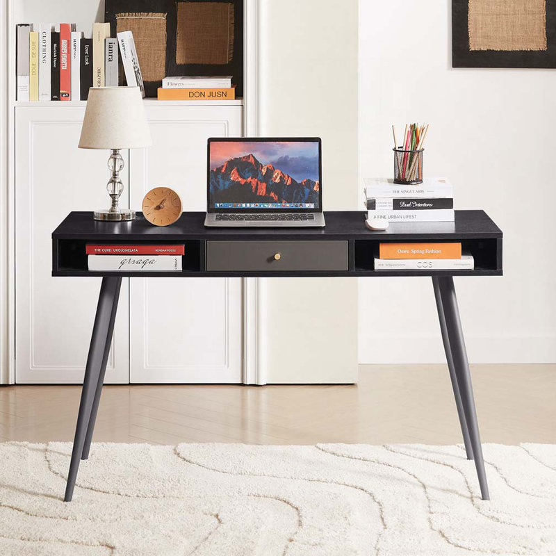 Home Office Desk with USB Ports and Power Outlet, Black