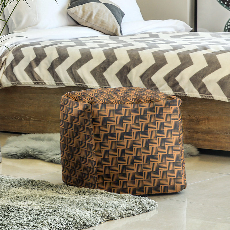 Repose-pieds cubique à rayures classic basketweave, Noir / orange