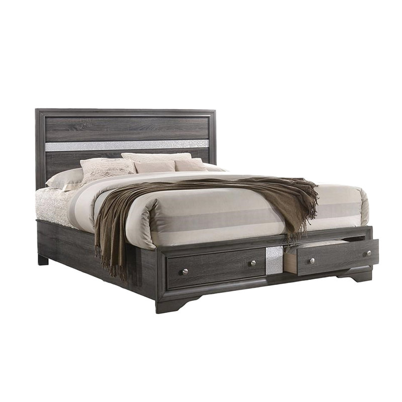 Lit double gris traditionnel avec capacité de rangement et commodité - Bois d'ingénierie en solution pratique