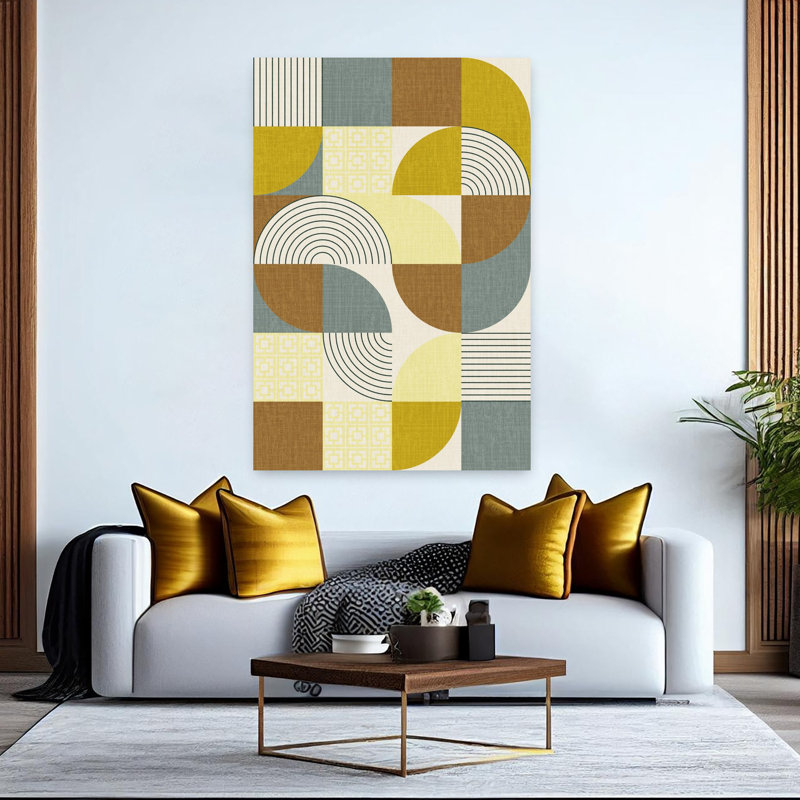Art contemporain contemporain rétro, Jaune, H 60 po x l 40 po