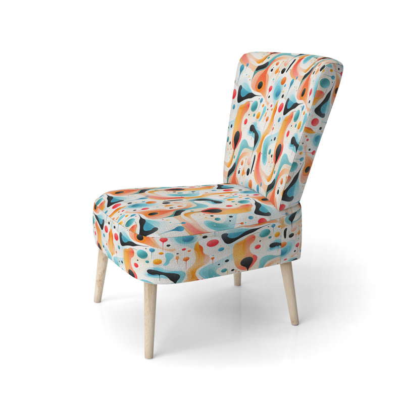 Chaise d'appoint contemporaine multicolore à motif abstrait abstrait et neutre rembourrée Wave