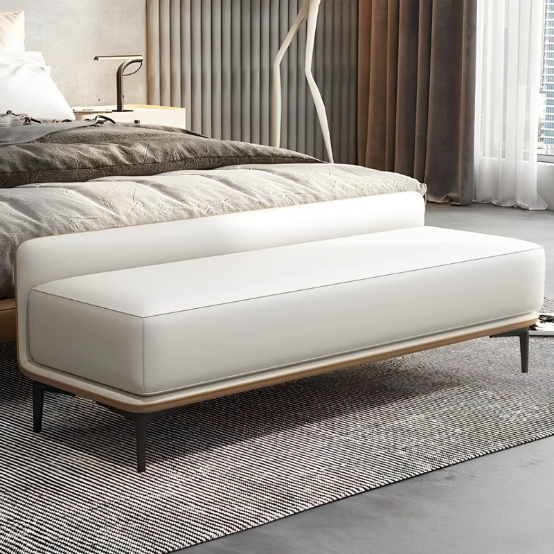 Genuine Leather Upholstered Bench, 19.68" H x 70.86" W x 18.11" D, Off-White