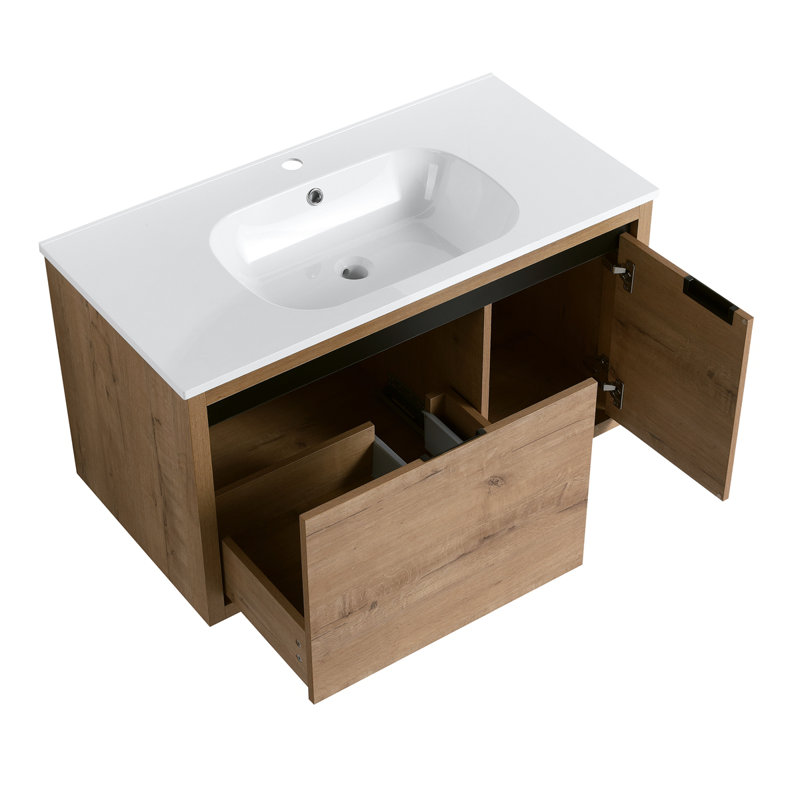 Meuble-lavabo mural 36 po avec lavabo gel,  Chêne