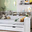 Lit de jour simple en bois avec tablettes de rangement, lit multifonctionnel avec deux tiroirs de rangement et bureau d'étude, blanc antique (ancien SKU: HL000189AAK)-1161767564