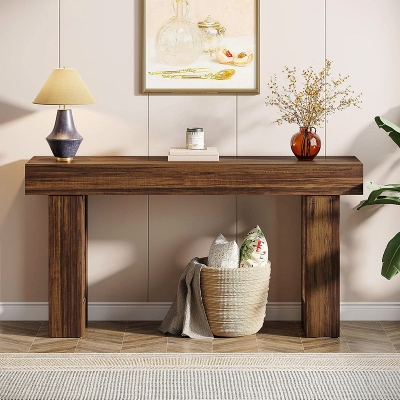 Console 63 po en bois massif rectangulaire pour le salon - Brun rustique