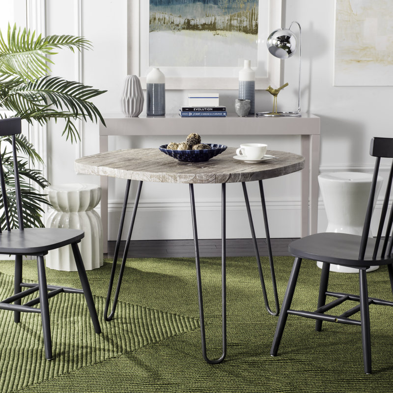 Solid Wood Top Metal Base Dining Table, Natural