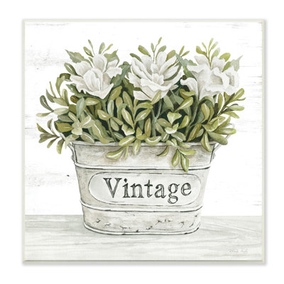 " Vintage Flower Planter Rustic Blooms Full Leaves " by Cindy Jacobs Painting Print