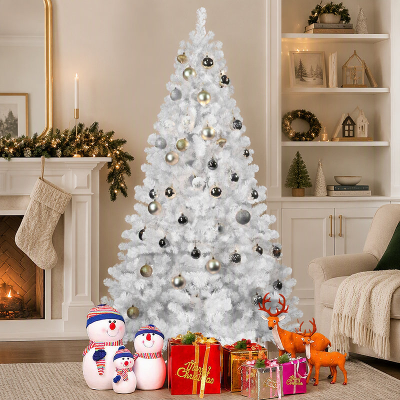 Sapin de Noël blanc de 1,5 m avec fil à mémoire de forme, 498 branches articulées, en PVC, montage facile pour la décoration intérieure des fêtes.
