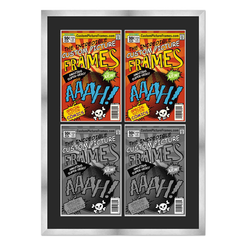 Cadre de bande dessinée avec passe-partout - 4 ouvertures pour afficher 4 bandes dessinées dans une grille 2 x 2 avec acrylique UV, support et quincaillerie
