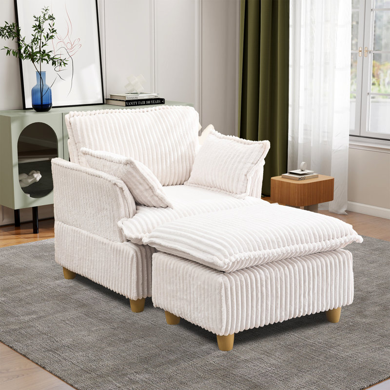 Méridienne l 35,98 po avec repose-pieds, Velours côtelé beige