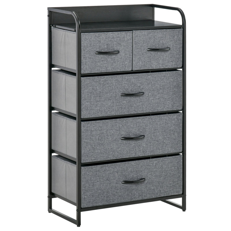 Commode de rangement 5 tiroirs pour chambre à coucher avec couloir Friedhelm, Gris