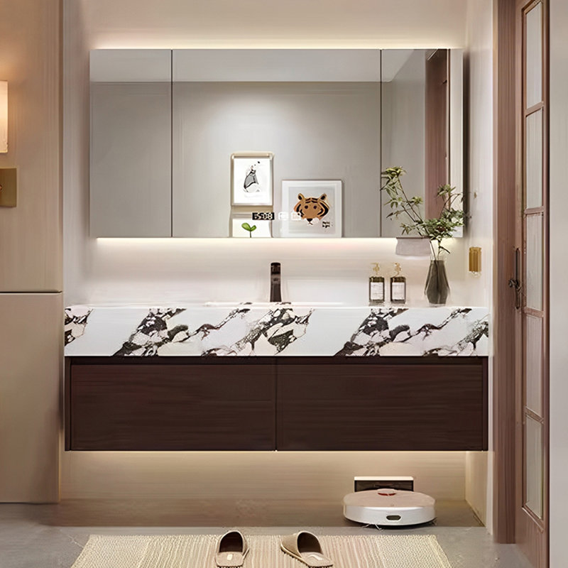 Armoire de salle de bain de style nordique minimaliste, H 19,7 po x l 47,2 po x P 19,7 po, Brun foncé