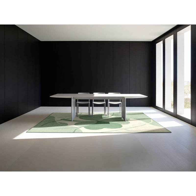 Tapis abstrait moderne et contemporain délavé à la machine St Patties en vert - reliure vert sauge, 2 x 5