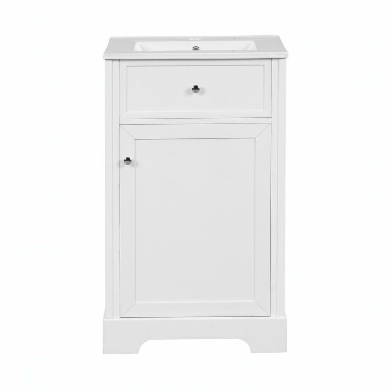 Meuble-lavabo durable de 20 pouces avec lavabo, imperméable et résistant aux taches pour les salles de bain modernes, Blanc