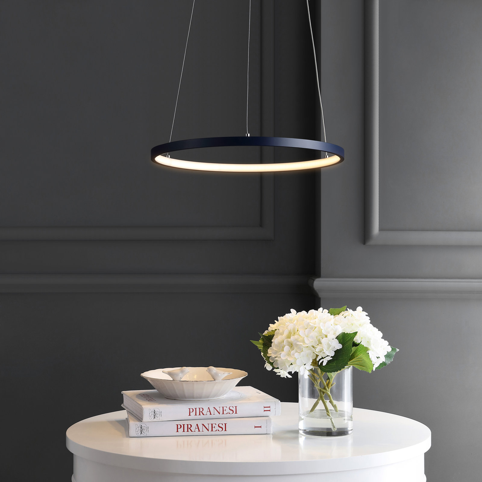 Odin Single Light Dimmable LED Pendant, 0.75" H x 15.75" W x 15.75" D, Navy