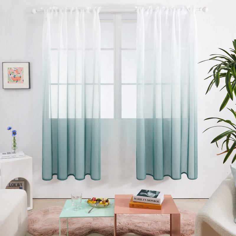 Zhejno Sheer Curtain Pair, 52" W x 72" L, Grayish Blue