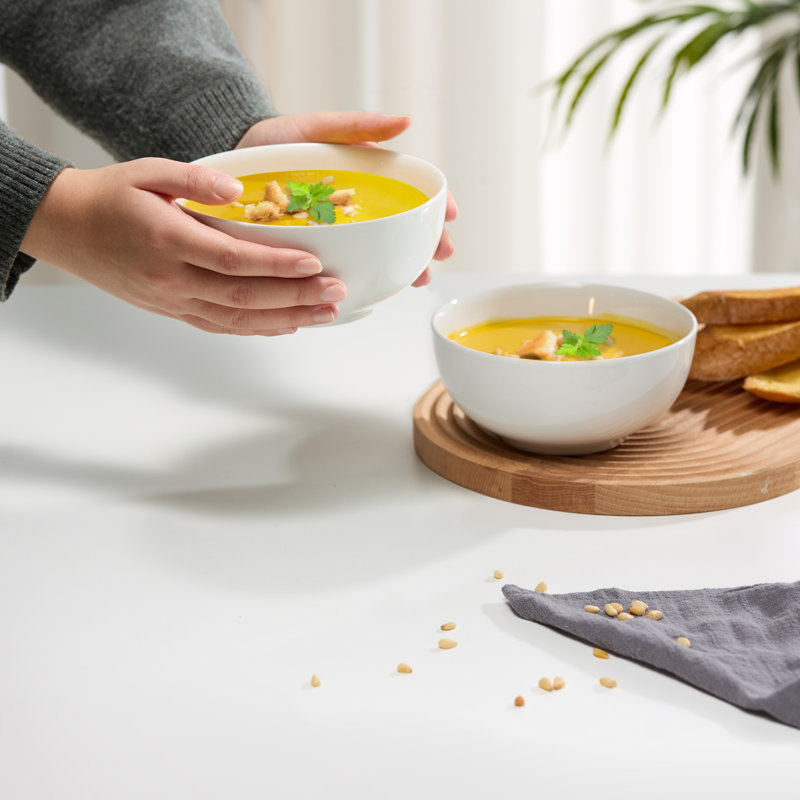 KooK 20 oz Ceramic Cereal Bowls, Set of 4, White