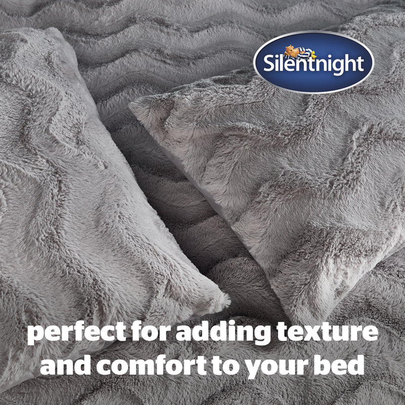 Silentnight Faux Fur Duvet Set, Grey, Double - 2 Pillowcases (45 x 80 cm)