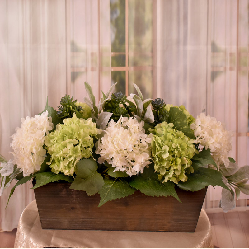 Faux Silk Hydrangea Arrangement in Planter