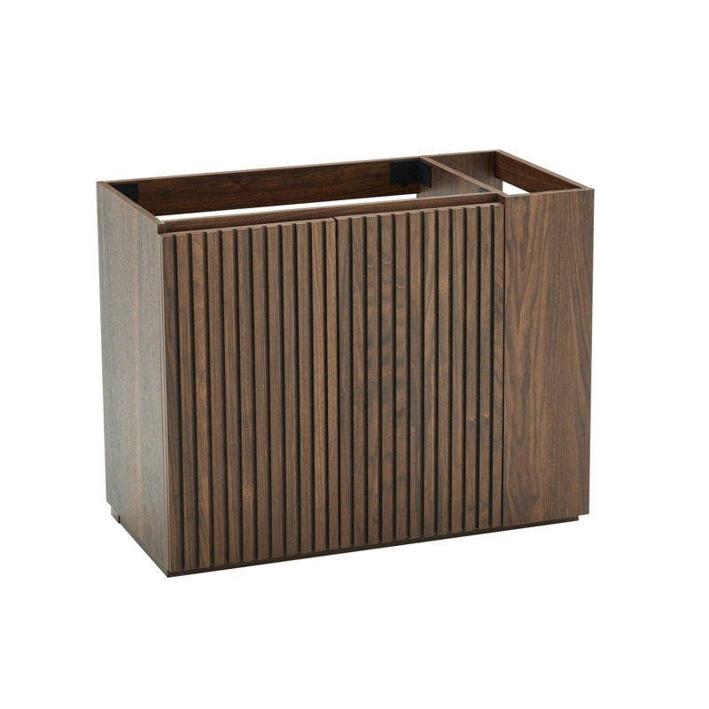 Meuble-lavabo flottant mural de 36 po avec tiroirs noirs doux GALAN pour salle de bain moderne pré-assemblé, Brun