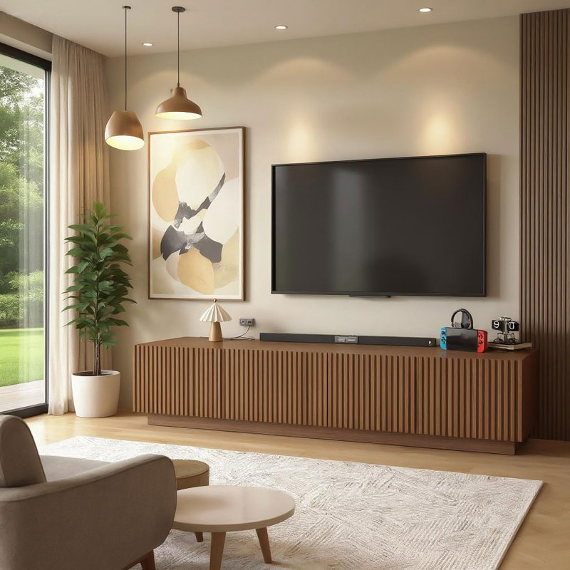 Carlethia 86.6" Mid-Century Modern TV Stand with 2 Cable Holes