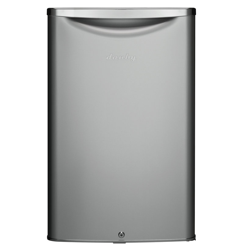 Silver and Black 4.4 cu. ft. Freestanding Mini Fridge with Chrome Handle