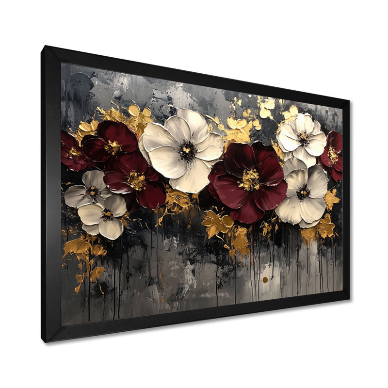 Bourgogne, coquelicots, paysage de rêve la nuit II - coquelicots, art mural encadré, H 24 po x l 32 po, Avec cadre, Noir