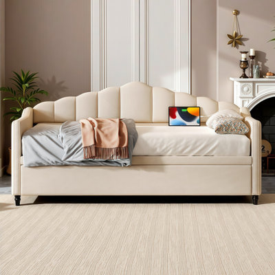 Lit de jour simple rembourré avec couchette escamotable réglable, ports de charge USB et Type-C, poches de rangement latérales - aucun sommier requis.