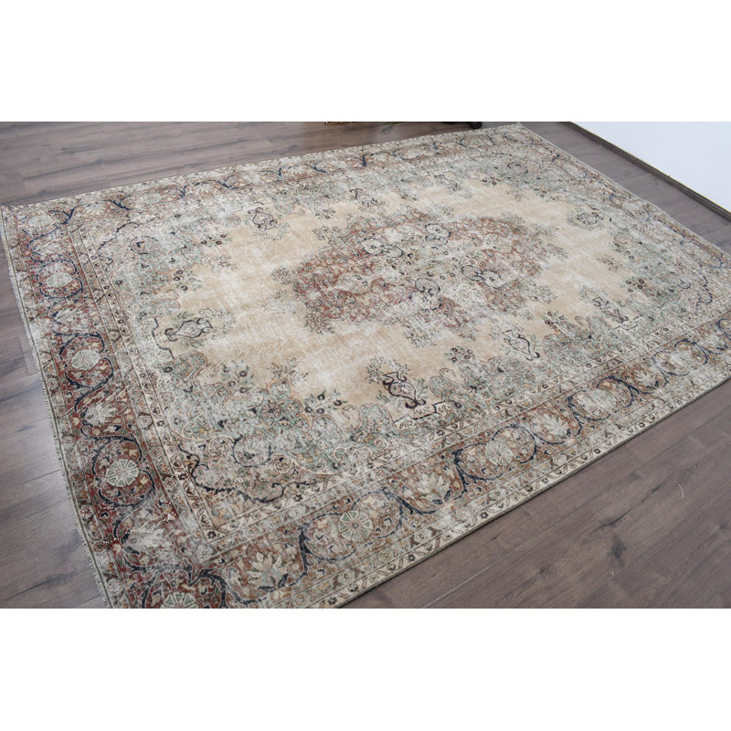 8.1x11.5 Ft Beige Wool Patchwork Rug, Classic Large Rug