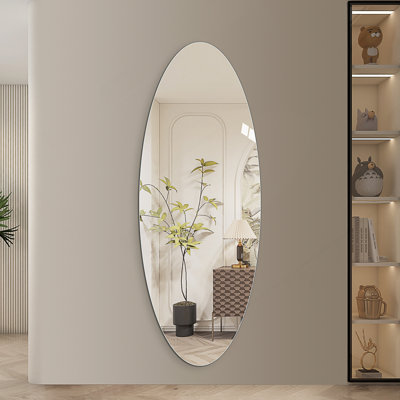 Miroir mural pleine longueur 65 po x 24 po, conception ovale, verre argenté sans cuivre de 5 mm, résistant à l'humidité et à l'oxydation, reflet HD, fixation murale pour vestibule, chambre à coucher et salon
