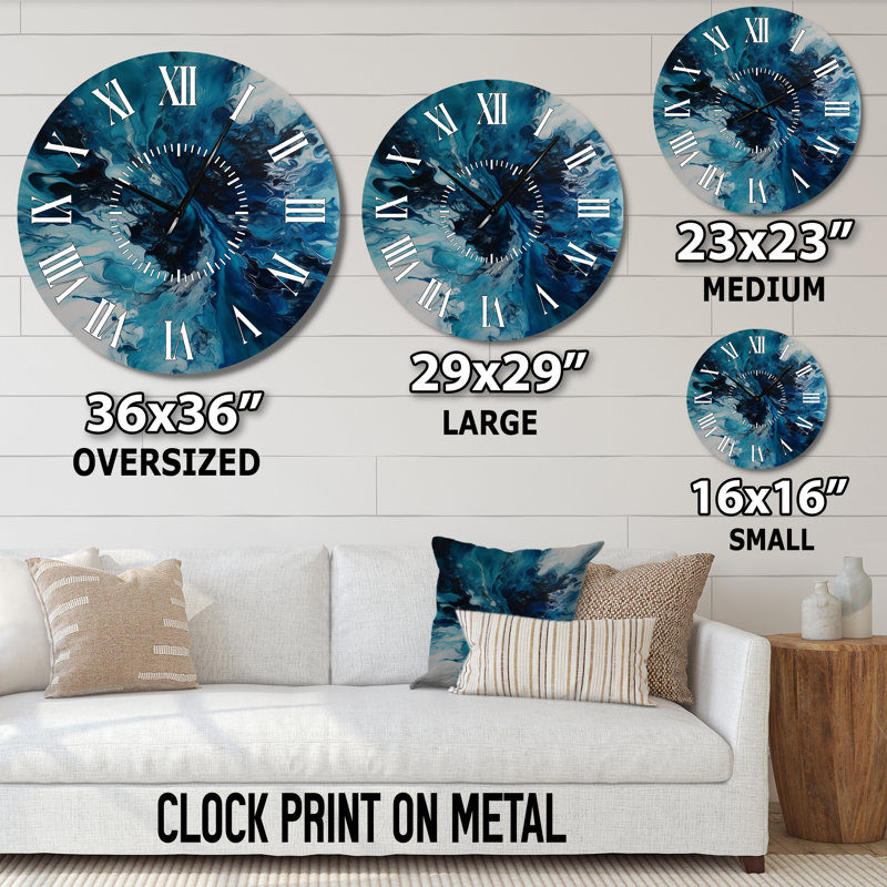 Horloge murale sarcelle et noir, Surdimensionné