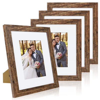 Ensemble de 4 cadres photo 8x10, en verre véritable et bois, passe-partout 5x7 brun rustique, pour photos 5x7 avec passe-partout ou 8x10 sans passe-partout, à poser au mur ou sur une table, à l'horizontale ou à la verticale.