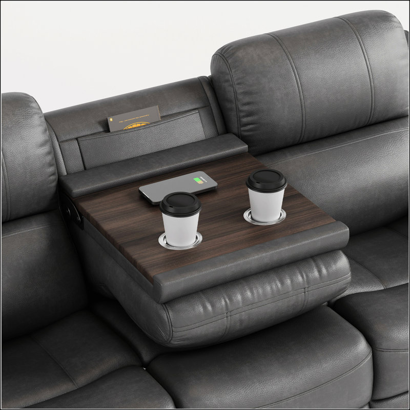 Breathable Fabric Power Reclining Sofa With Drop Down Table,Usb Button And Wireless Charger