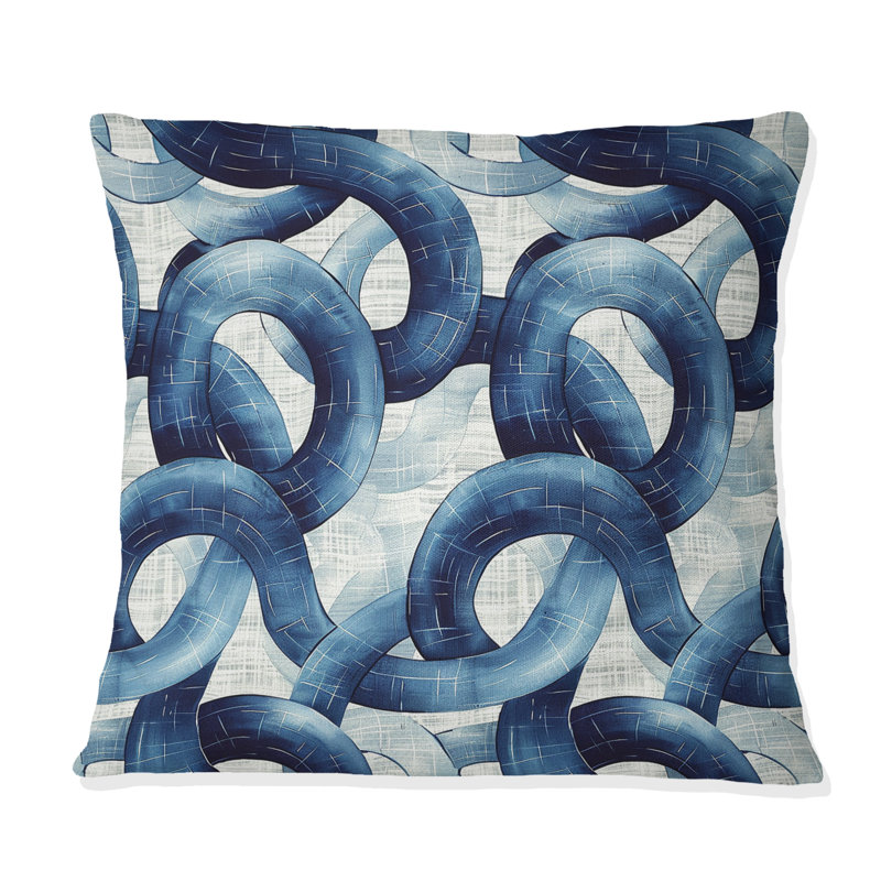 Coussin bleu et blanc Midcentury Basketweave, H 18 po x l 18 po