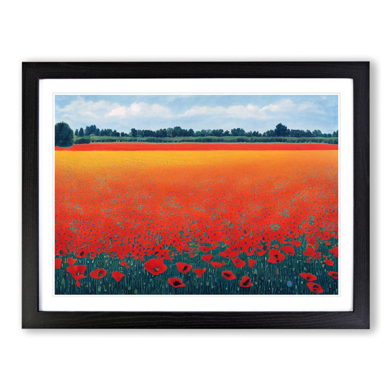 Fantastic Poppy Field Flowers - Single Picture Frame Painting, Black, 46cm H x 64cm W x 2cm D